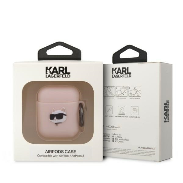 Kryt Karl Lagerfeld KLA2RUNCHP Apple AirPods 2/1 cover pink Silicone Choupette Head 3D