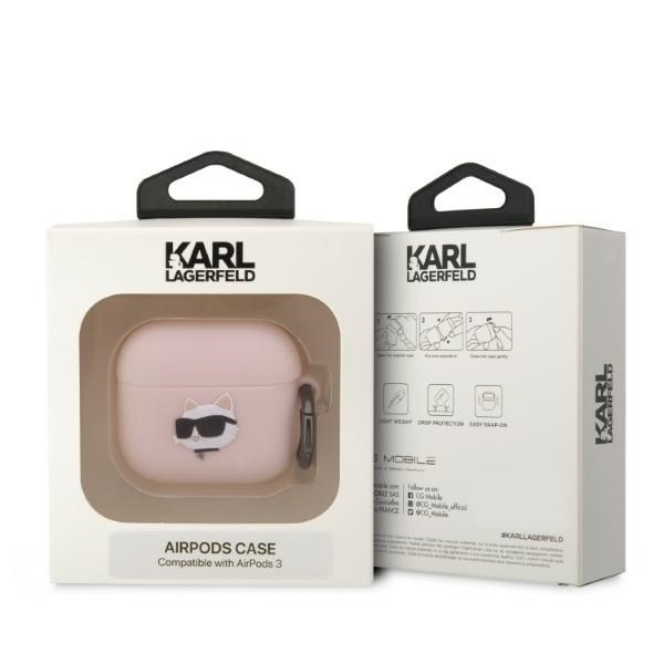 Kryt Karl Lagerfeld KLA3RUNCHP Apple AirPods 3 cover pink Silicone Choupette Head 3D