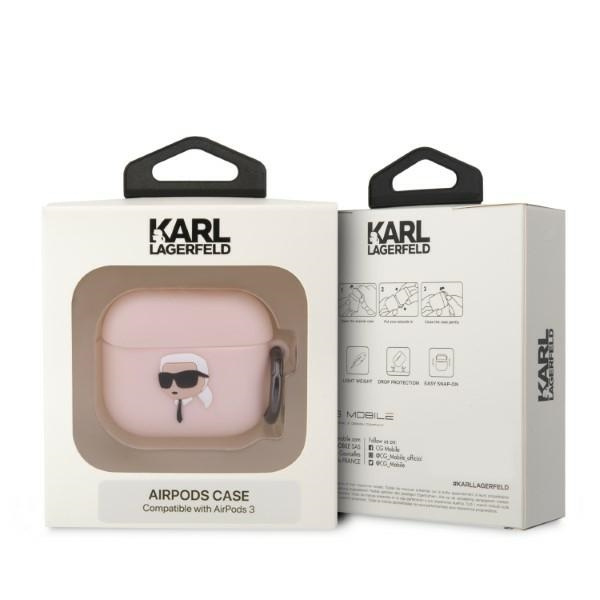 Kryt Karl Lagerfeld KLA3RUNIKP Apple AirPods 3 cover pink Silicone Karl Head 3D