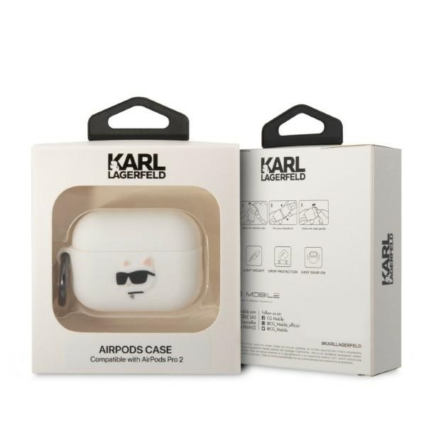 Kryt Karl Lagerfeld KLAP2RUNCHH Apple AirPods Pro 2 cover white Silicone Choupette Head 3D
