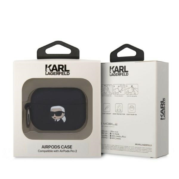 Kryt Karl Lagerfeld KLAP2RUNIKK Apple AirPods Pro 2 cover black Silicone Karl Head 3D