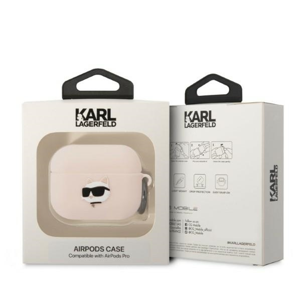 Kryt Karl Lagerfeld KLAPRUNCHP Apple AirPods Pro cover pink Silicone Choupette Head 3D