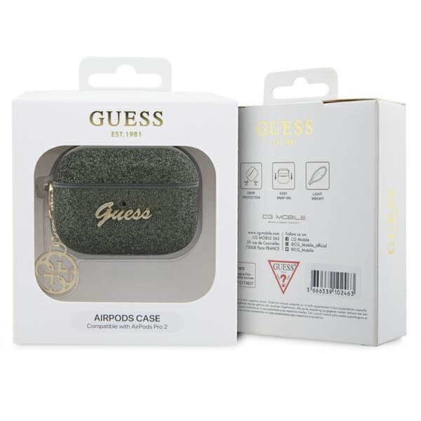 Kryt Guess GUAP2GLGSHA Apple AirPods Pro 2 khaki Glitter Flake 4G Charm