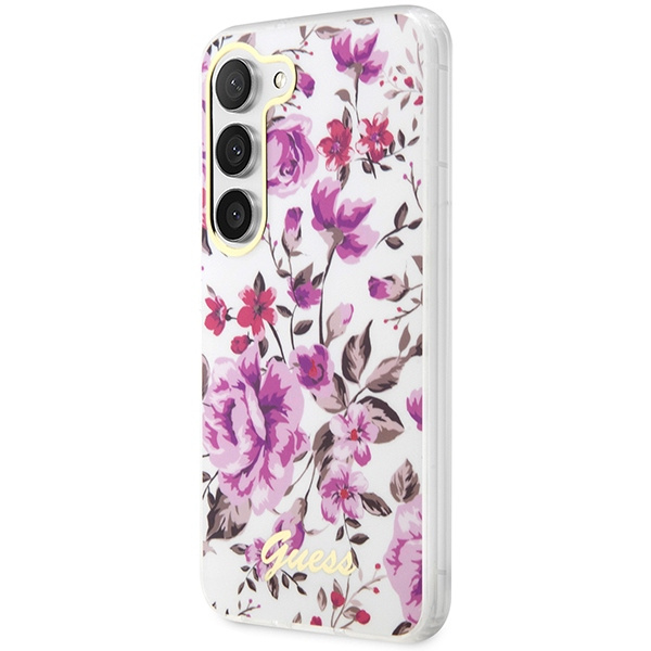 Kryt Guess GUHCS23SHCFWST Samsung Galaxy S23 white hardcase Flower Collection