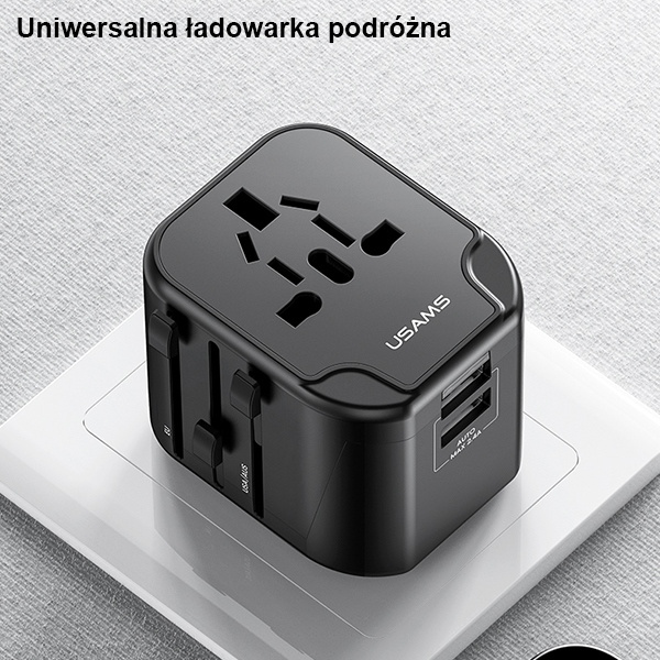 Síťová nabíječka USAMSUnivesal Travel Charger 2xUSB T55 12W 4w1 US/AU/EU/UK Black CC173TC01 (US-CC173)
