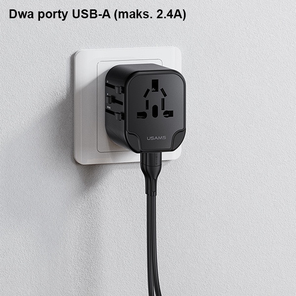 Síťová nabíječka USAMSUnivesal Travel Charger 2xUSB T55 12W 4w1 US/AU/EU/UK Black CC173TC01 (US-CC173)
