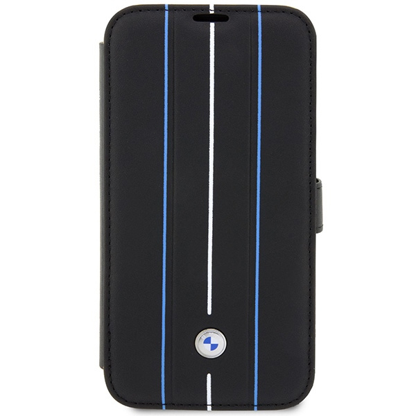 Kryt BMW BMBKP14L22RVSK Apple iPhone 14 Pro black bookcase Leather Stamp Blue Lines