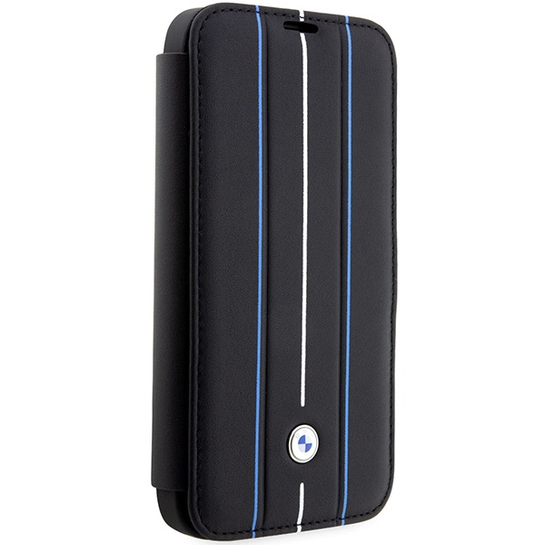 Kryt BMW BMBKP14L22RVSK Apple iPhone 14 Pro black bookcase Leather Stamp Blue Lines