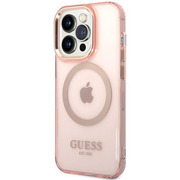 Kryt Guess GUHMP14XHTCMP Apple iPhone 14 Pro Max pink hard case Gold Outline Translucent MagSafe