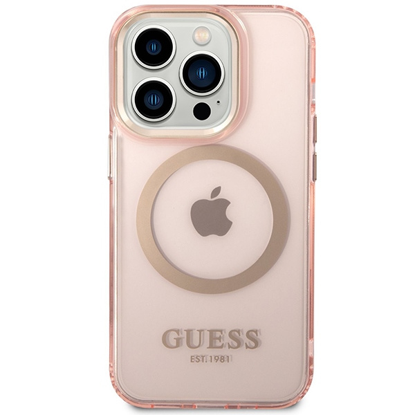 Kryt Guess GUHMP14XHTCMP Apple iPhone 14 Pro Max pink hard case Gold Outline Translucent MagSafe