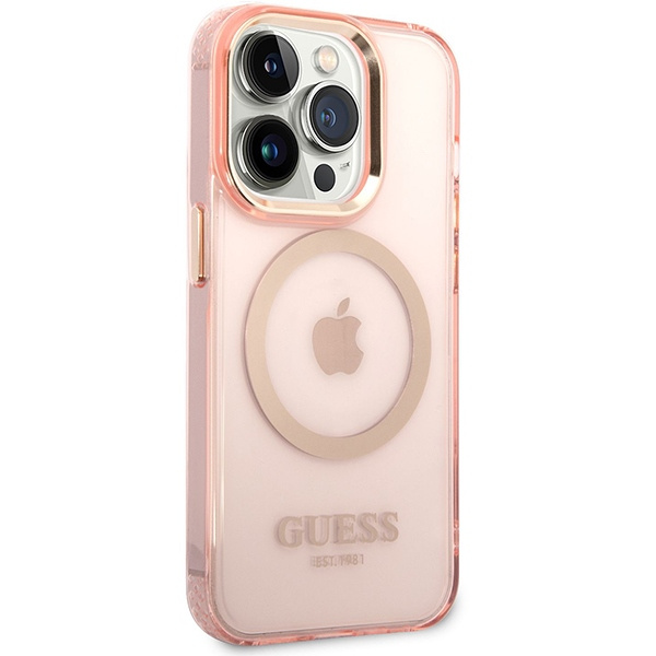 Kryt Guess GUHMP14XHTCMP Apple iPhone 14 Pro Max pink hard case Gold Outline Translucent MagSafe