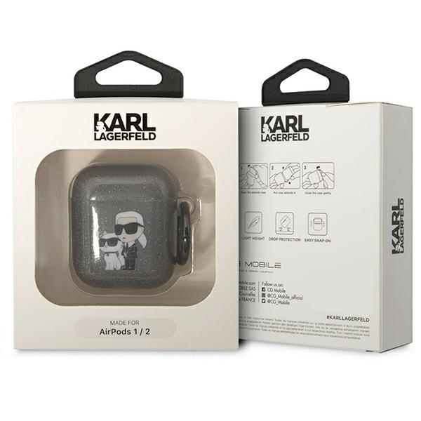 Kryt Karl Lagerfeld KLA2HNKCTGK Apple AirPods 2/1 black Gliter Karl&Choupette