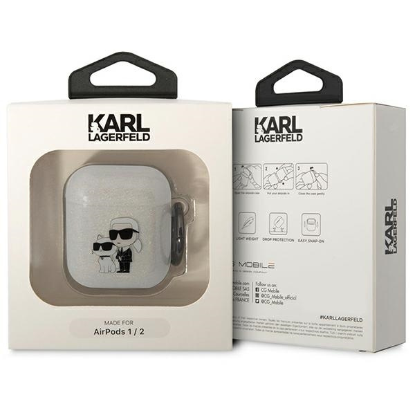 Kryt Karl Lagerfeld KLA2HNKCTGT Apple AirPods 2/1 transparent Gliter Karl&Choupette
