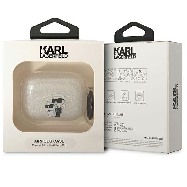 Kryt Karl Lagerfeld KLAPHNKCTGT Apple AirPods Pro transparent Gliter Karl&Choupette