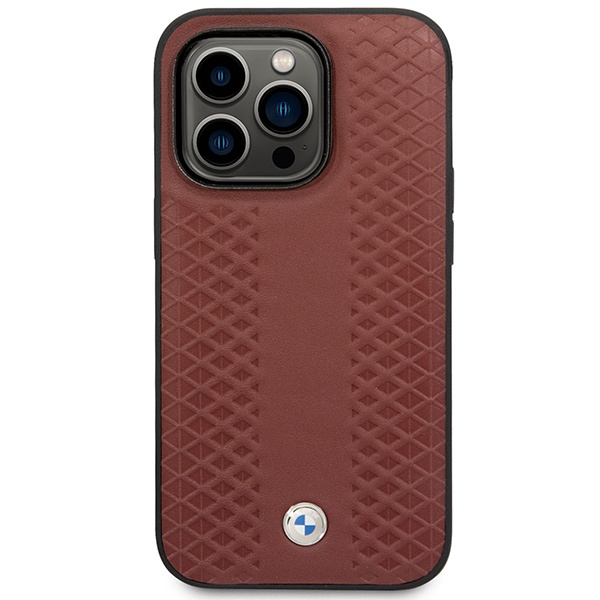 Kryt BMW BMHMP14L22RFGR Apple iPhone 14 Pro burgundy Leather Diamond Pattern MagSafe