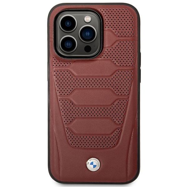 Kryt BMW BMHMP14L22RPSR Apple iPhone 14 Pro burgundy Leather Seats Pattern MagSafe