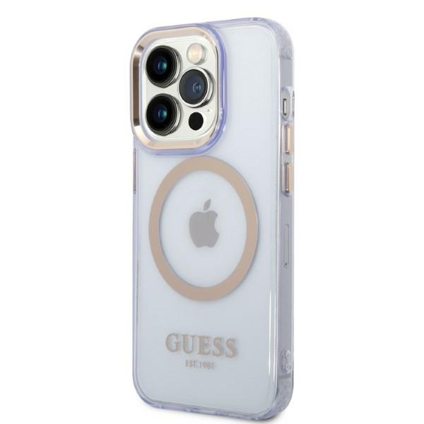 Kryt Guess GUHMP14LHTCMU Apple iPhone 14 Pro purple hard case Gold Outline Translucent MagSafe