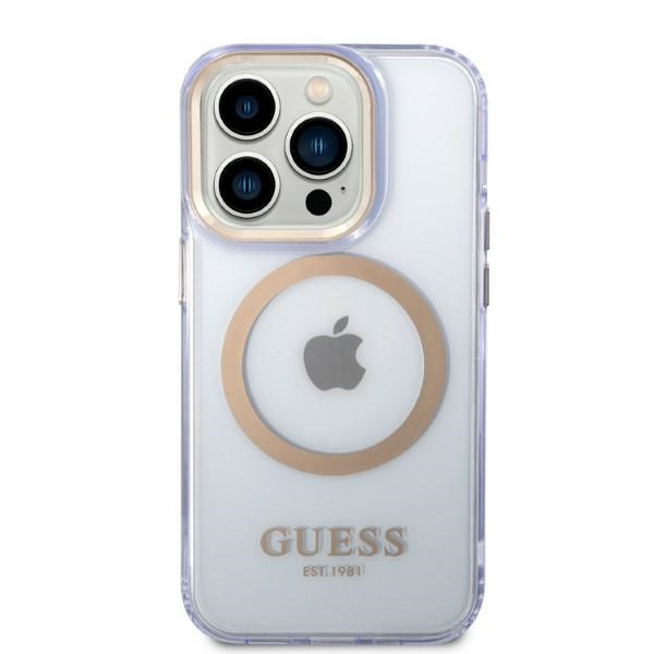 Kryt Guess GUHMP14LHTCMU Apple iPhone 14 Pro purple hard case Gold Outline Translucent MagSafe