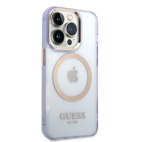 Kryt Guess GUHMP14LHTCMU Apple iPhone 14 Pro purple hard case Gold Outline Translucent MagSafe