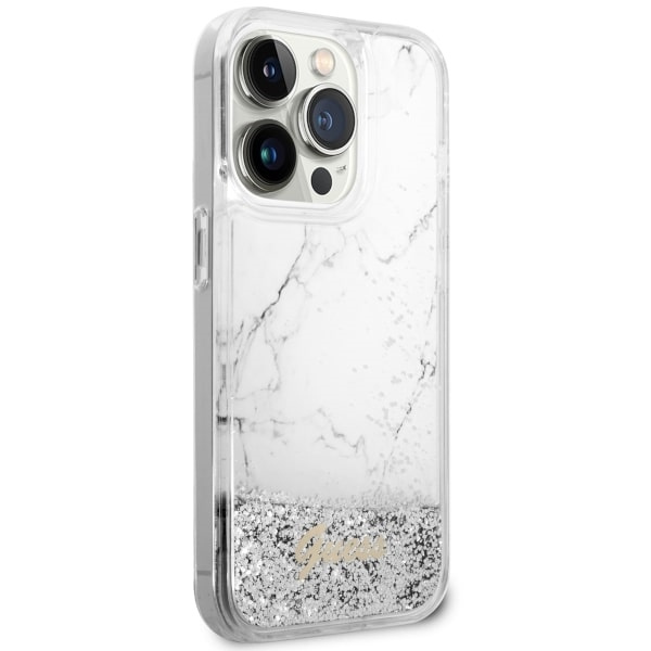 Kryt Guess GUHCP14LLCSGSGH Apple iPhone 14 Pro white hardcase Liquid Glitter Marble