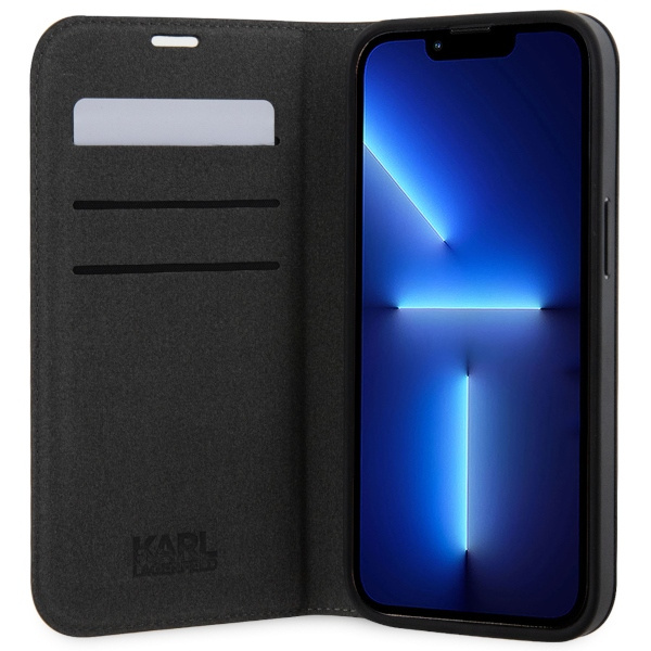 Kryt Karl Lagerfeld KLBKP14XSAKLHPG Apple iPhone 14 Pro Max bookcase silver Saffiano Monogram