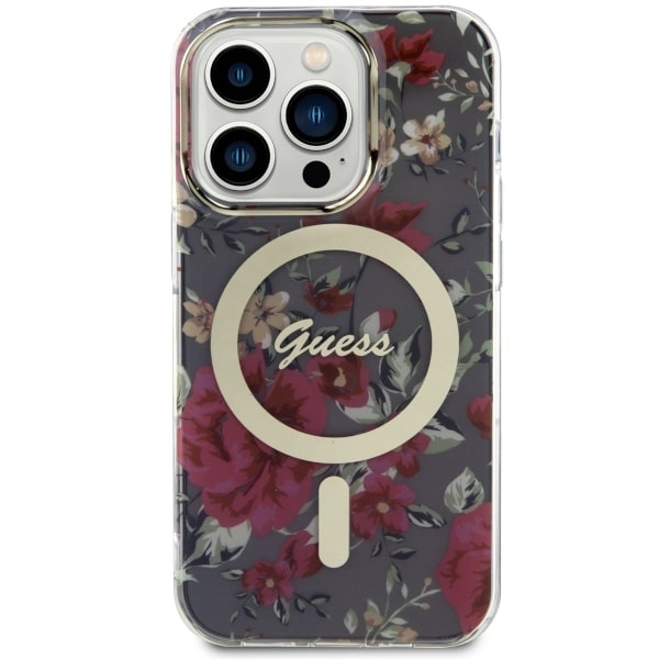 Kryt Guess GUHMP14LHCFWSA Apple iPhone 14 Pro khaki hardcase Flower MagSafe