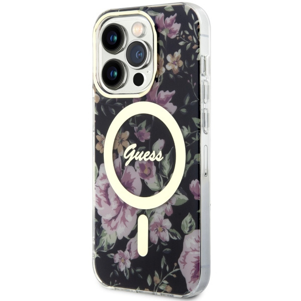 Kryt Guess GUHMP14LHCFWSK Apple iPhone 14 Pro black hardcase Flower MagSafe