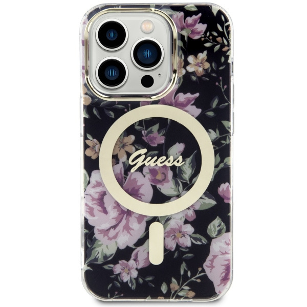 Kryt Guess GUHMP14LHCFWSK Apple iPhone 14 Pro black hardcase Flower MagSafe