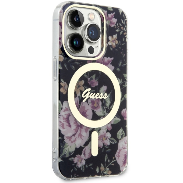Kryt Guess GUHMP14LHCFWSK Apple iPhone 14 Pro black hardcase Flower MagSafe