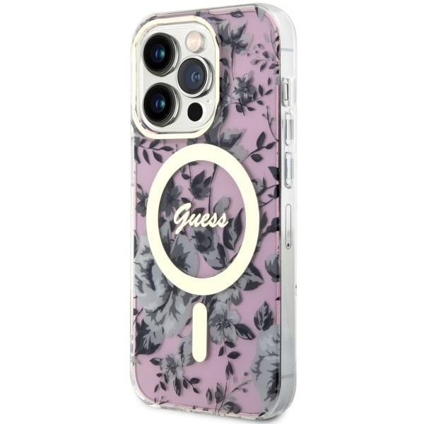 Kryt Guess GUHMP14LHCFWSP Apple iPhone 14 Pro pink hardcase Flower MagSafe
