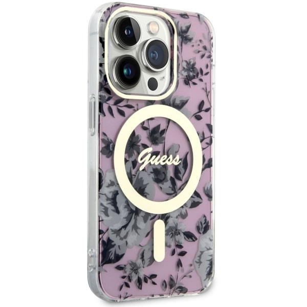 Kryt Guess GUHMP14LHCFWSP Apple iPhone 14 Pro pink hardcase Flower MagSafe