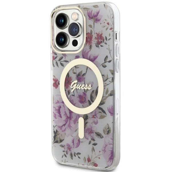 Kryt Guess GUHMP14LHCFWST Apple iPhone 14 Pro transparent hardcase Flower MagSafe