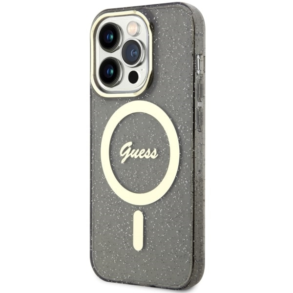 Kryt Guess GUHMP14LHCMCGK Apple iPhone 14 Pro black hardcase Glitter Gold MagSafe