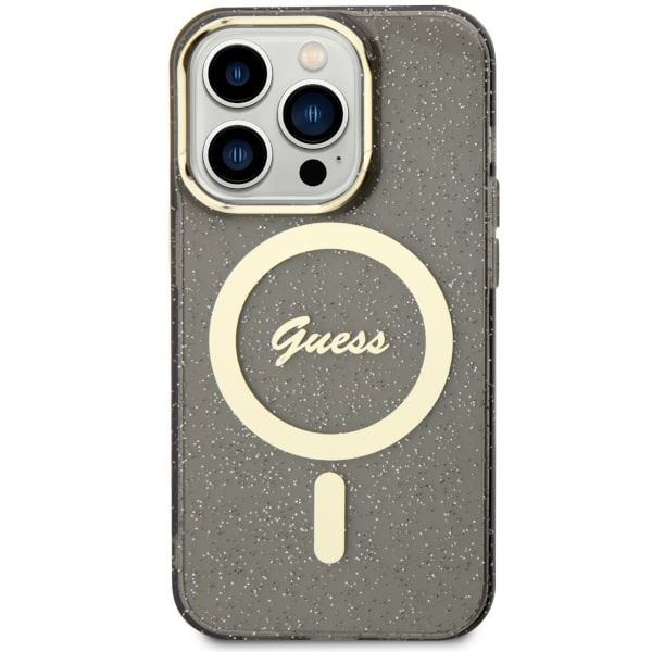 Kryt Guess GUHMP14LHCMCGK Apple iPhone 14 Pro black hardcase Glitter Gold MagSafe