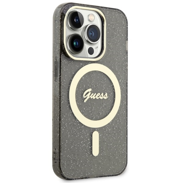 Kryt Guess GUHMP14LHCMCGK Apple iPhone 14 Pro black hardcase Glitter Gold MagSafe