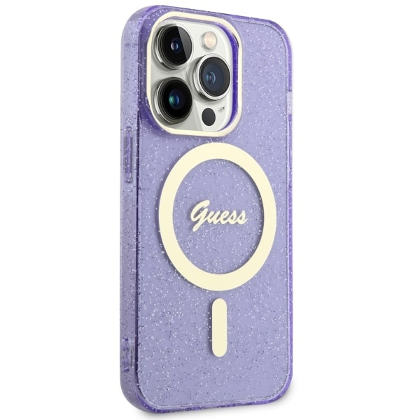 Kryt Guess GUHMP14LHCMCGU Apple iPhone 14 Pro purple hardcase Glitter Gold MagSafe