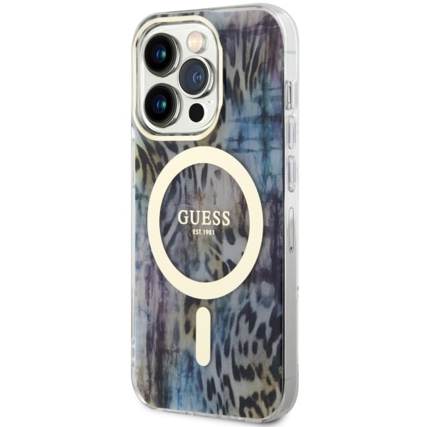 Kryt Guess GUHMP14LHLEOPWB Apple iPhone 14 Pro blue hardcase Leopard MagSafe