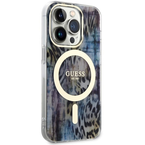 Kryt Guess GUHMP14LHLEOPWB Apple iPhone 14 Pro blue hardcase Leopard MagSafe