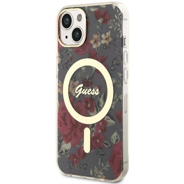 Kryt Guess GUHMP14MHCFWSA Apple iPhone 14 Plus / 15 Plus khaki hardcase Flower MagSafe