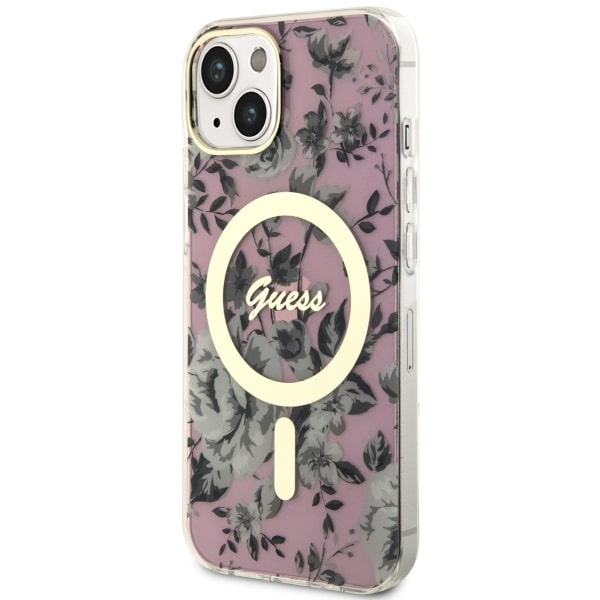 Kryt Guess GUHMP14MHCFWSP Apple iPhone 14 Plus / 15 Plus pink hardcase Flower MagSafe