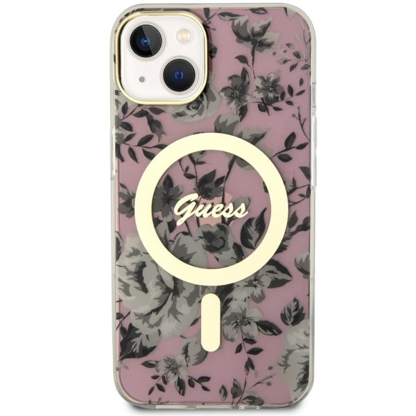 Kryt Guess GUHMP14MHCFWSP Apple iPhone 14 Plus / 15 Plus pink hardcase Flower MagSafe