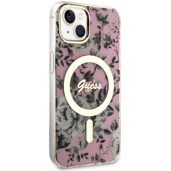 Kryt Guess GUHMP14MHCFWSP Apple iPhone 14 Plus / 15 Plus pink hardcase Flower MagSafe