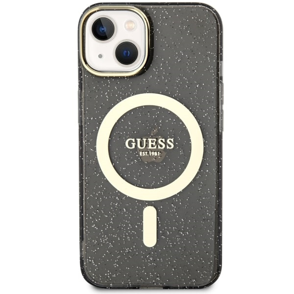 Kryt Guess GUHMP14MHCMCGK Apple iPhone 14 Plus / 15 Plus black hardcase Glitter Gold MagSafe