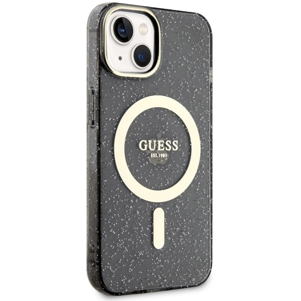 Kryt Guess GUHMP14MHCMCGK Apple iPhone 14 Plus / 15 Plus black hardcase Glitter Gold MagSafe