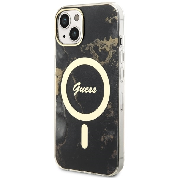 Kryt Guess GUHMP14MHTMRSK Apple iPhone 14 Plus / 15 Plus black hardcase Golden Marble MagSafe