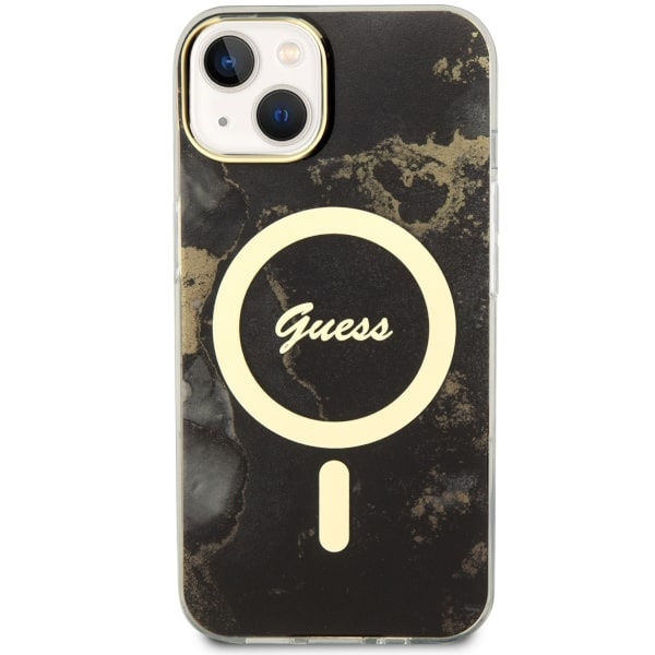 Kryt Guess GUHMP14MHTMRSK Apple iPhone 14 Plus / 15 Plus black hardcase Golden Marble MagSafe