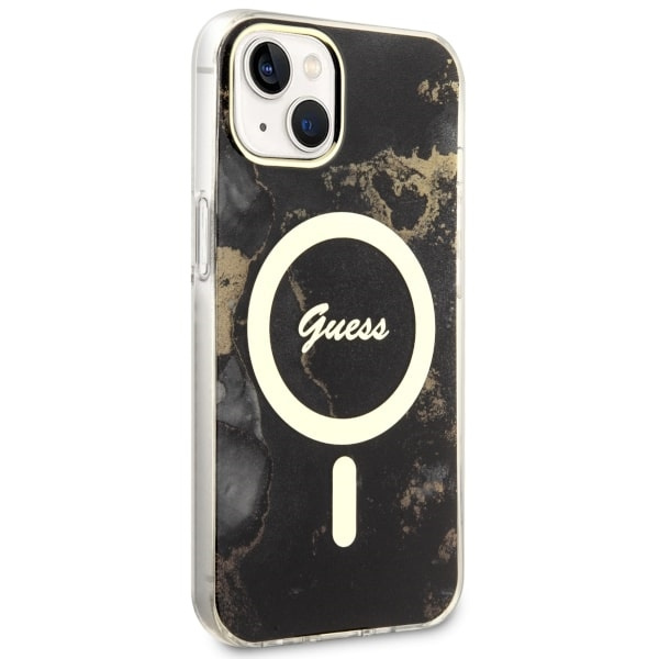 Kryt Guess GUHMP14MHTMRSK Apple iPhone 14 Plus / 15 Plus black hardcase Golden Marble MagSafe