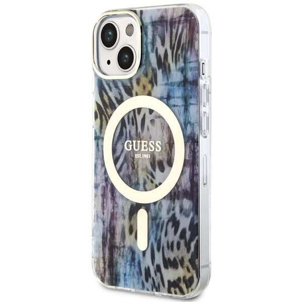 Kryt Guess GUHMP14SHLEOPWB Apple iPhone 14 barva modrá/blue hardcase Leopard MagSafe