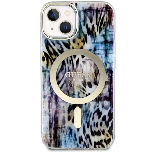 Kryt Guess GUHMP14SHLEOPWB Apple iPhone 14 barva modrá/blue hardcase Leopard MagSafe