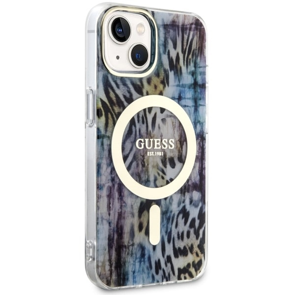 Kryt Guess GUHMP14SHLEOPWB Apple iPhone 14 barva modrá/blue hardcase Leopard MagSafe